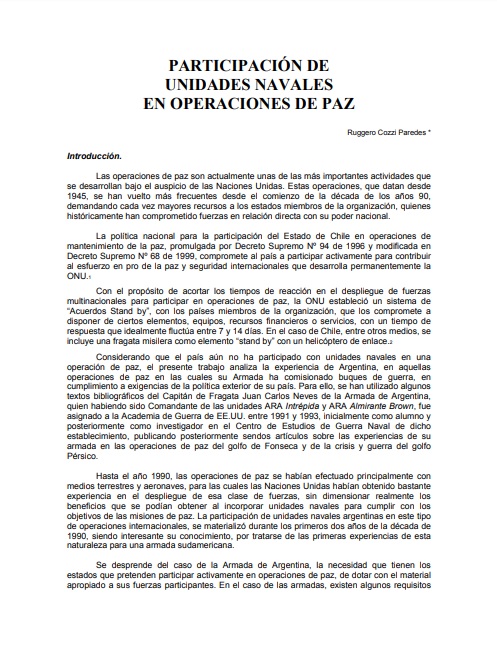 Participación de unidades navales en operaciones de paz